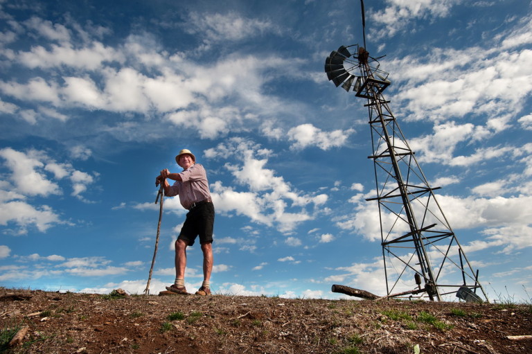 The President of Pipers Creek Landcare Peter Sporle looks out over the banks of the Campapse and wishes for rain©Scheltema