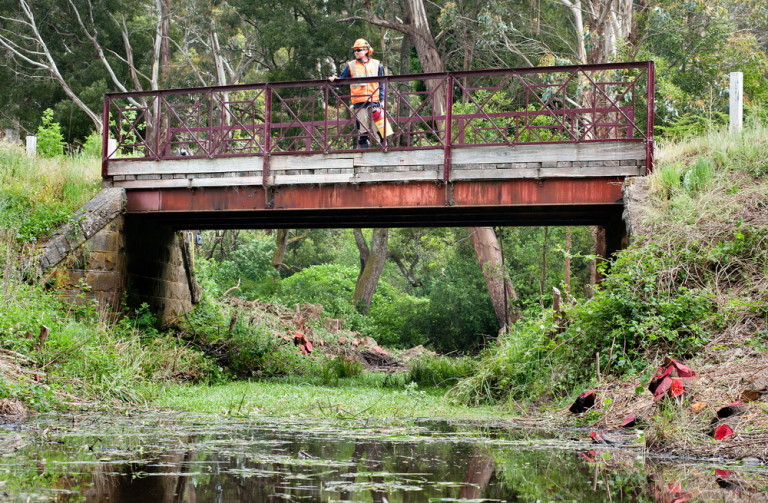 Trentham Landcare was delighted to recieve news that they were succesful in a Hepburn Shire Community Grant to continue their work in weed removal and native plantings at the Historic Enders Bridge. Pic Scheltema