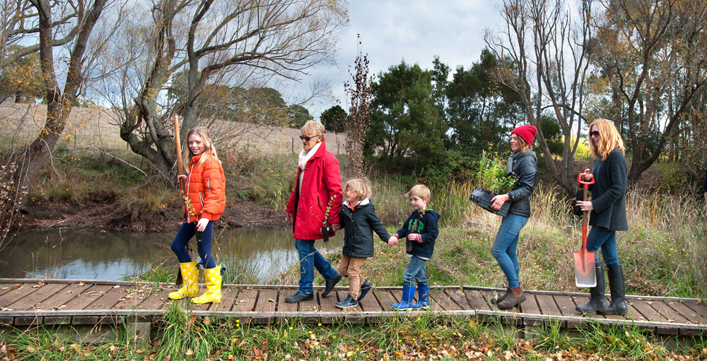 Una Burke,Jesse Smith,Marigold Bickford, Jem Burke,Sophie Bickford and Liana Spoke preparing for the Trees For Mum planting event in the Kyneton Botanic Garden . The event was hosted by the Campapse River Land Management Group as a way to celebrate and commemorate mums.Una said ."I'd like to plant a tree for my mum because my mums really lovely to me and I want to do something to make her remember this Mothers Day." 