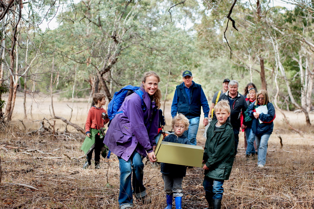 Austin and Oliver May (4 and 6 yrs old) were thrilled to be part of a team of people at Bald Hill Reserve on Saturday installing nest boxes for sugar gliders and phascogales. They are seen here with their mother Amanda May.Members of Friends of Bald Hill and the Environmental Officer of Macedon Ranges Shire Council William Terry installed 7 boxes on the day,which were made by the Woodend Mens Shed.